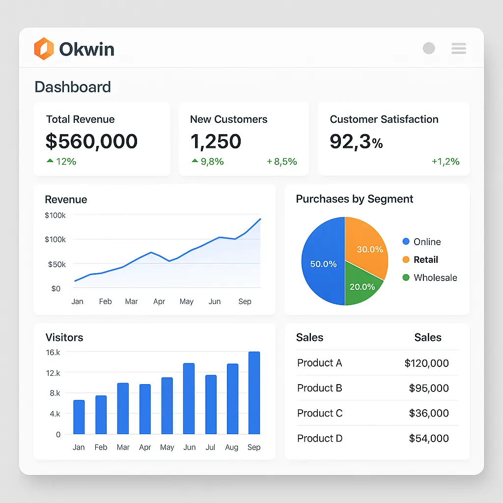 Biểu đồ dự đoán xu hướng doanh thu được tạo từ AI tích hợp của Okwin.